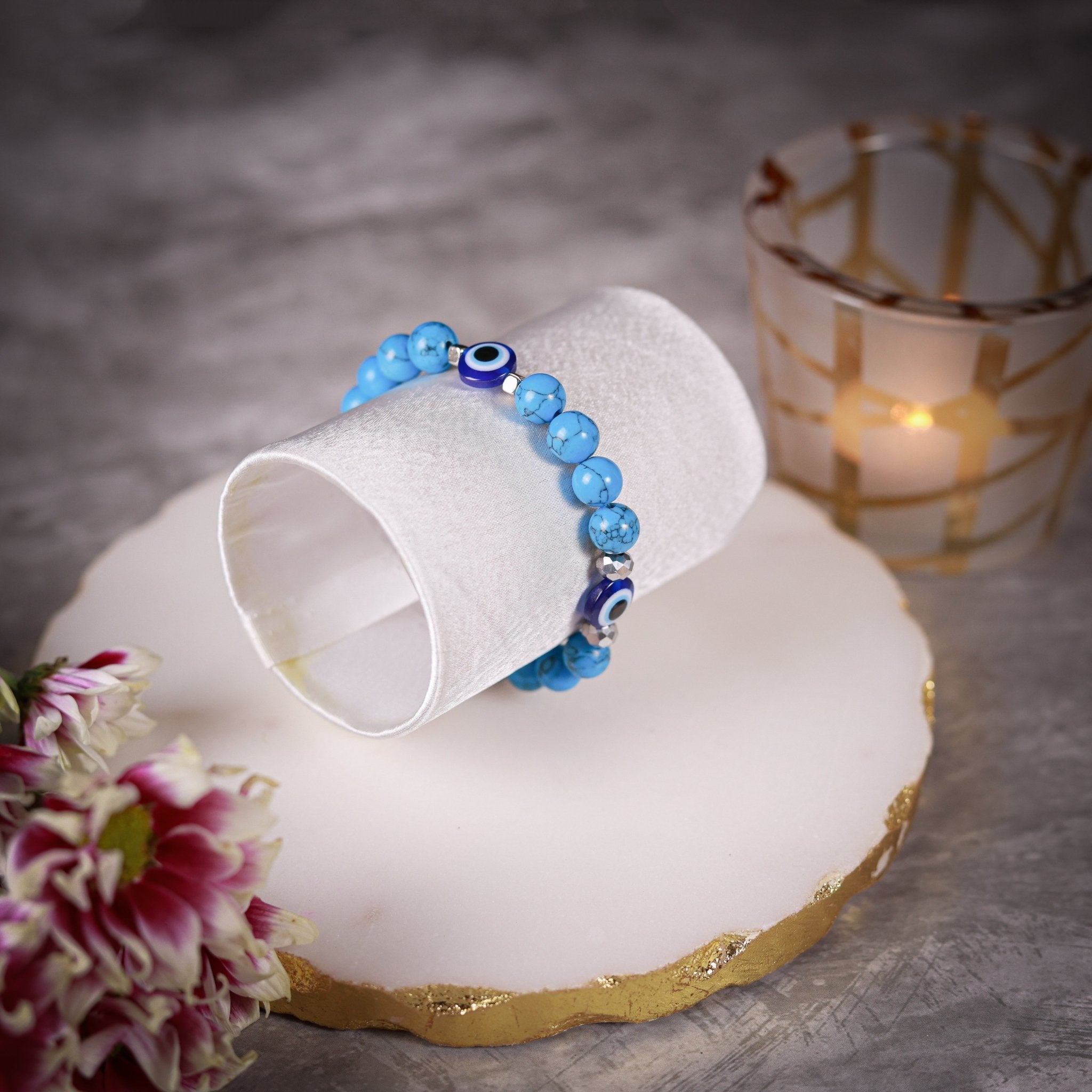 Diya - Blue Howlite Beads Evil Eye Women's Energy Bracelet - Atman Urja