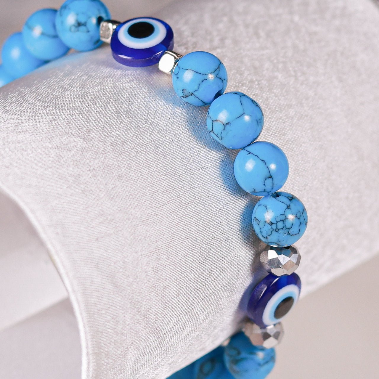 Diya - Blue Howlite Beads Evil Eye Women's Energy Bracelet - Atman Urja