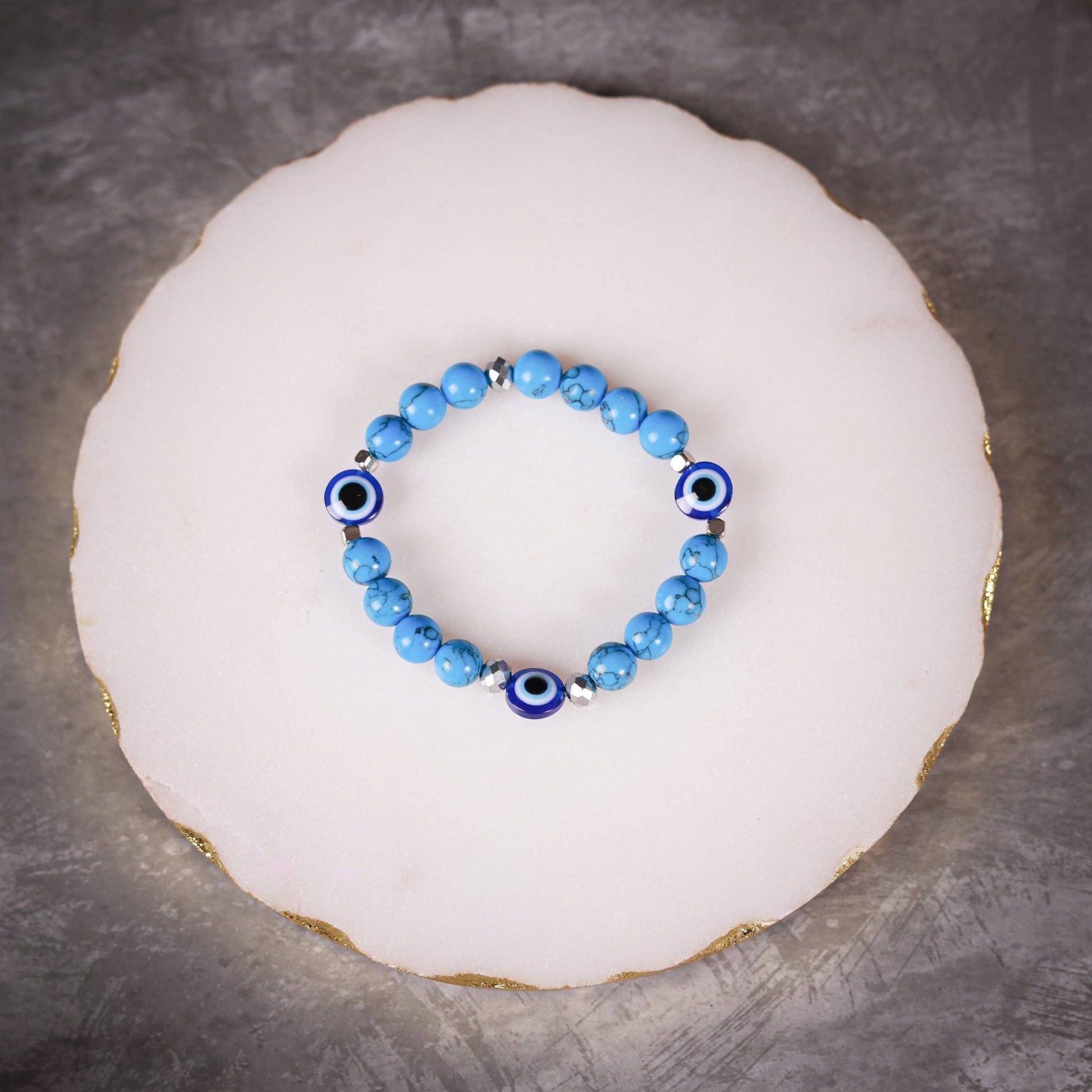 Diya - Blue Howlite Beads Evil Eye Women's Energy Bracelet - Atman Urja