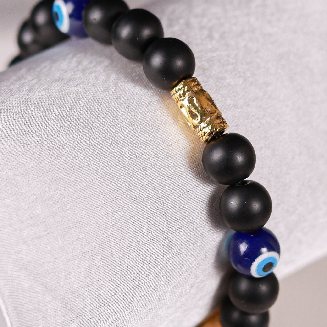 Samaara - Black Matte Beads With Golden Charm & Blue Evil Eye Women's Energy Bracelet - Atman Urja