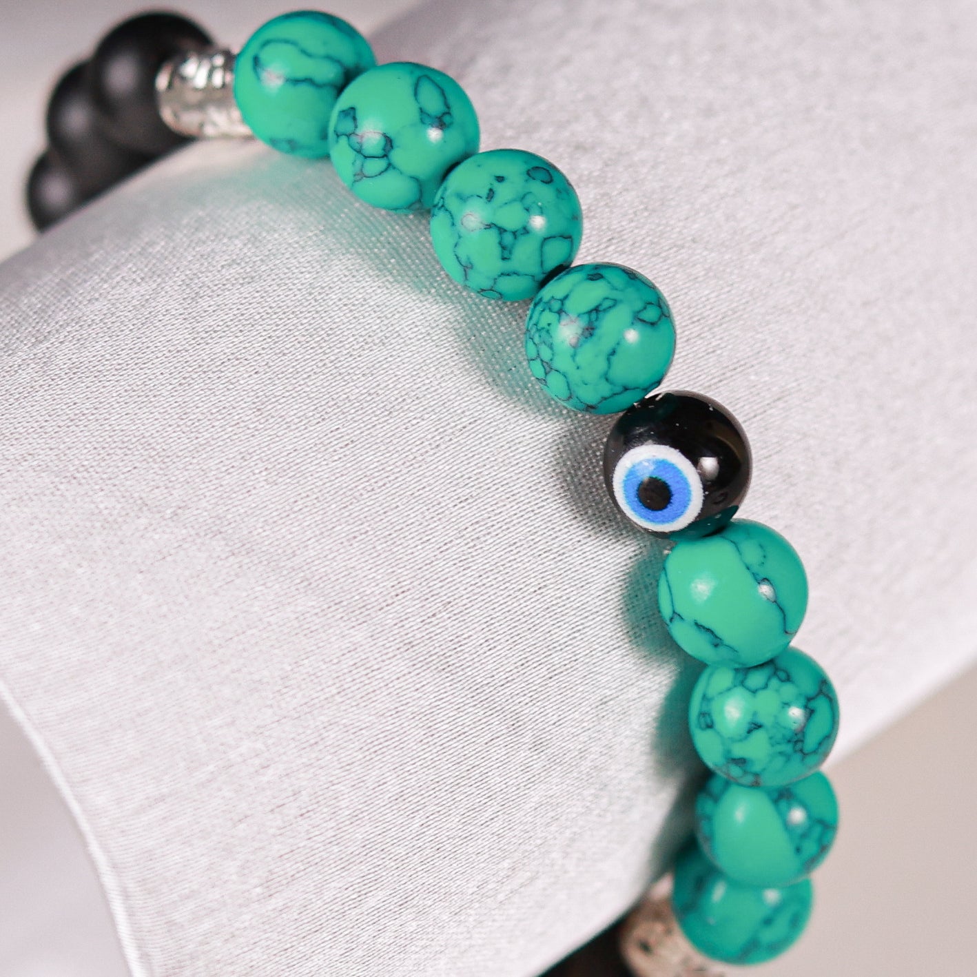 Karishma - Green Howlite & Matte Black Bead Evil Eye Women's Energy Bracelet - Atman Urja