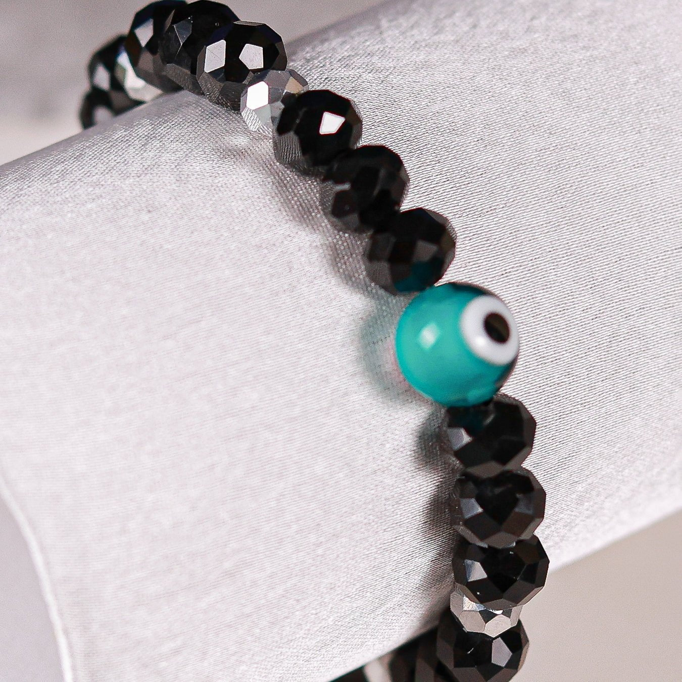 Aarini - Black with Silver Crystal & Teal Evil Eye Women's Energy Bracelet - Atman Urja