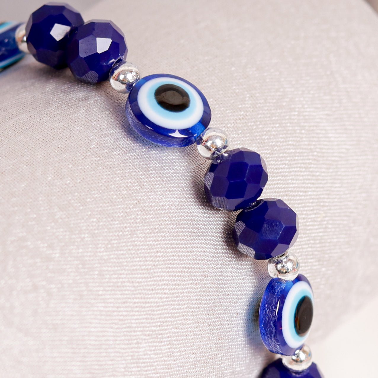 Navy Blue Crystal & Flat Evil Eye Women's Energy Bracelet - Atman Urja