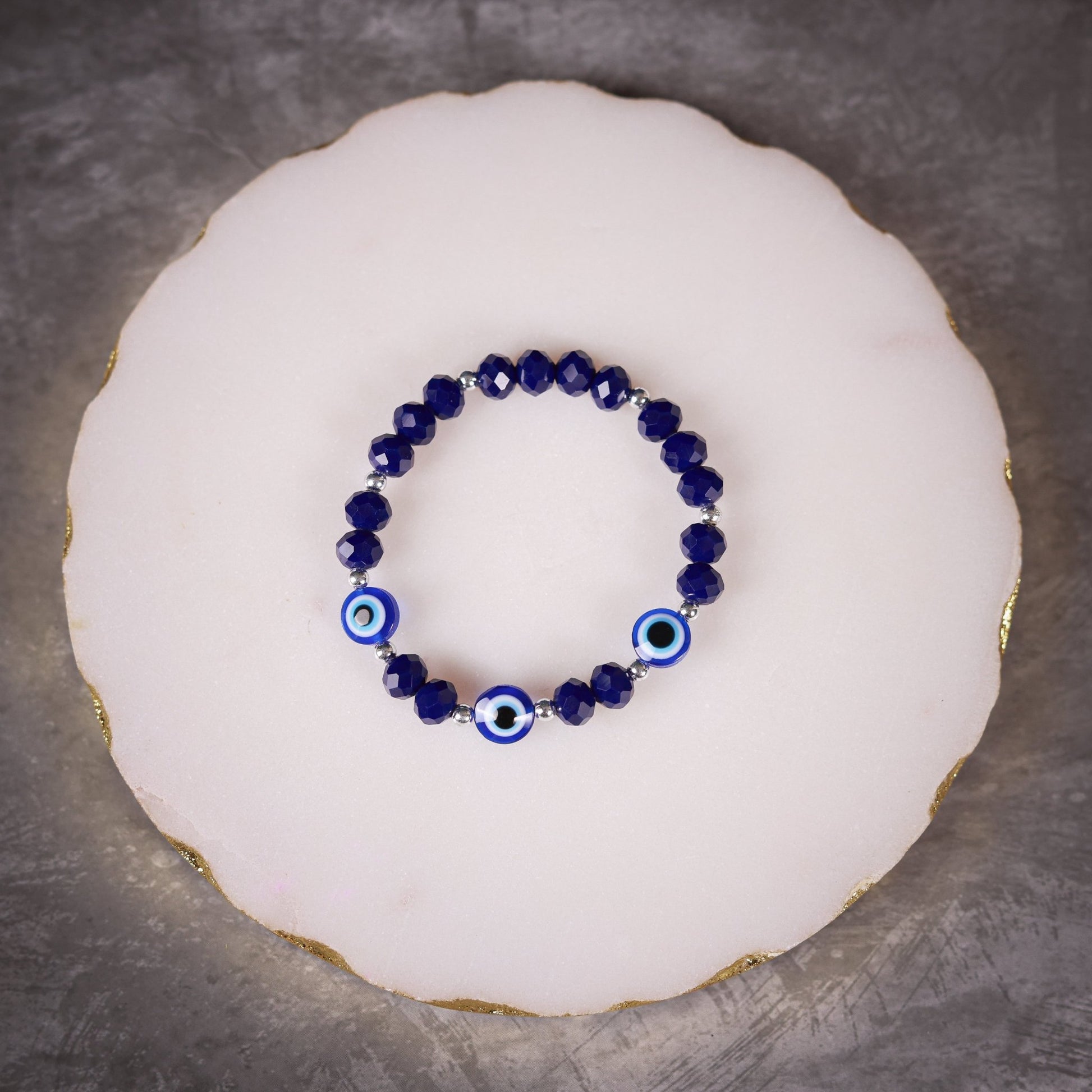 Navy Blue Crystal & Flat Evil Eye Women's Energy Bracelet - Atman Urja