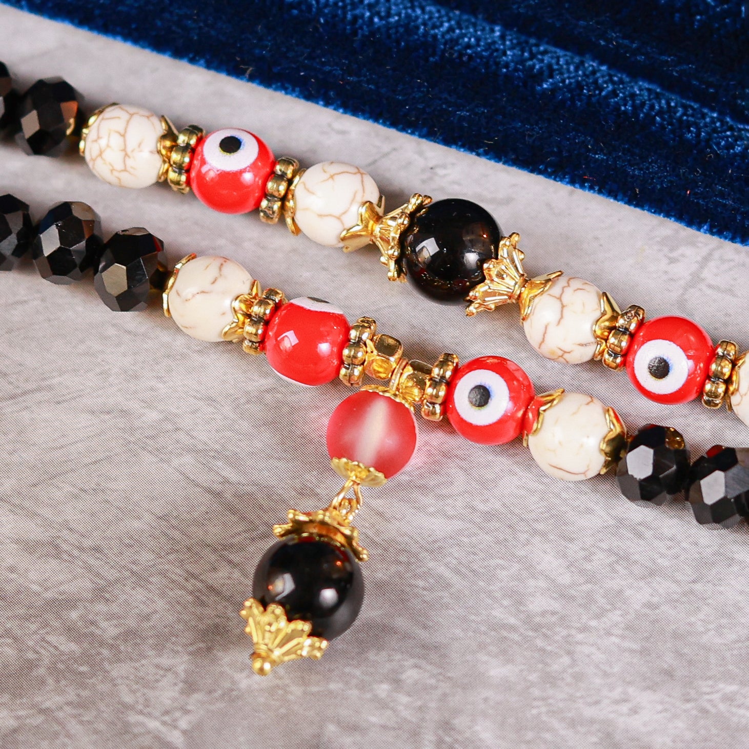 Dual Strand Black Crystal & Cream Howlite Evil Eye Women's Energy Bracelet - Atman Urja