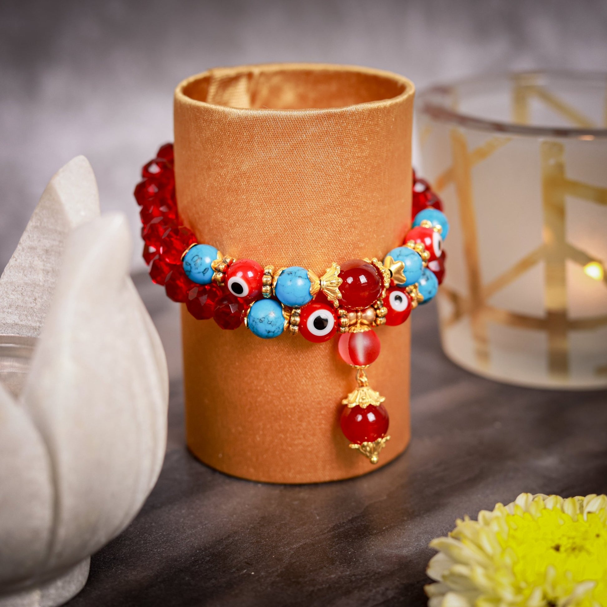 Mira - Dual Strand Maroon Crystal & Blue Howlite Evil Eye Women's Energy Bracelet - Atman Urja