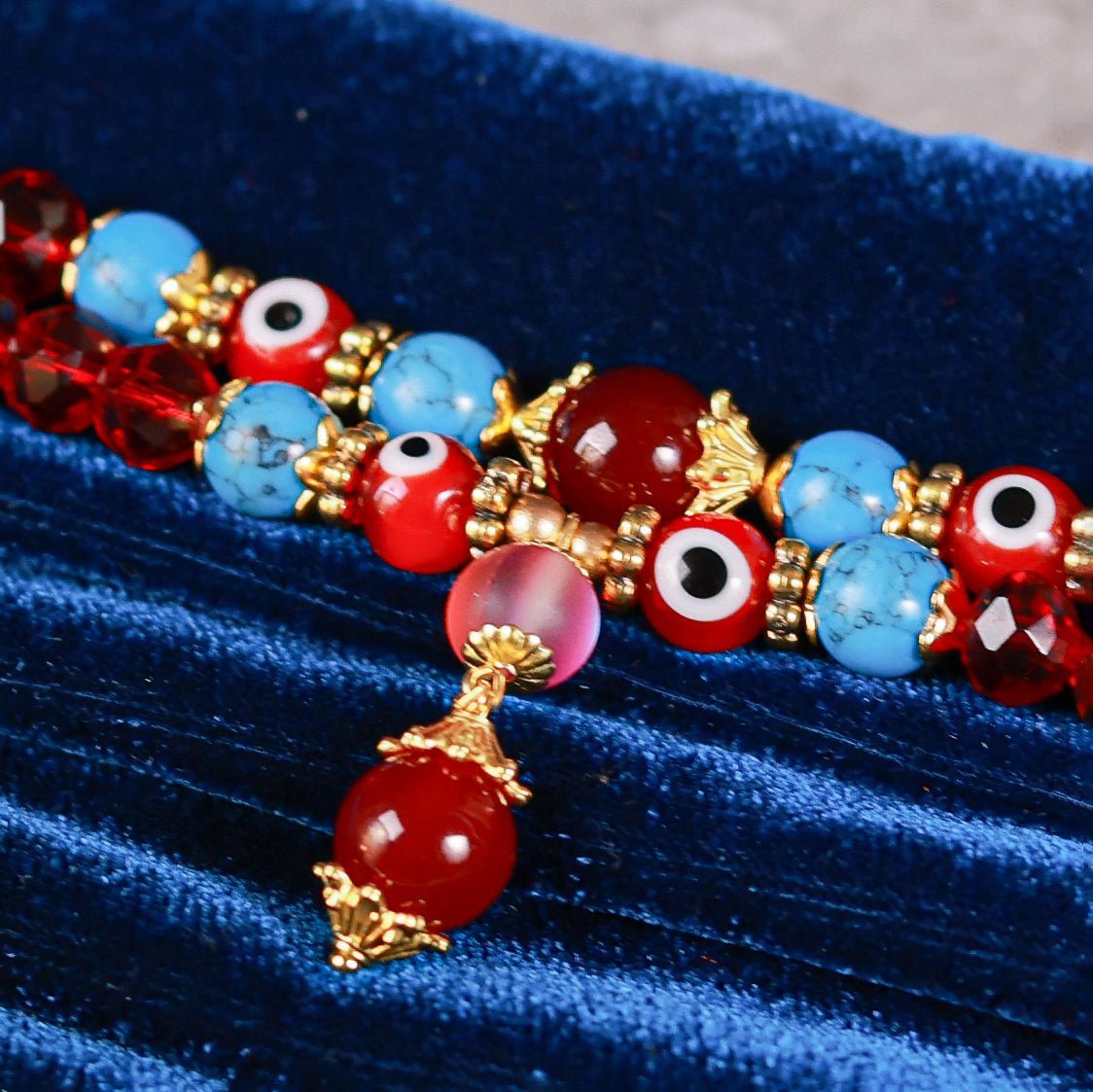 Mira - Dual Strand Maroon Crystal & Blue Howlite Evil Eye Women's Energy Bracelet - Atman Urja