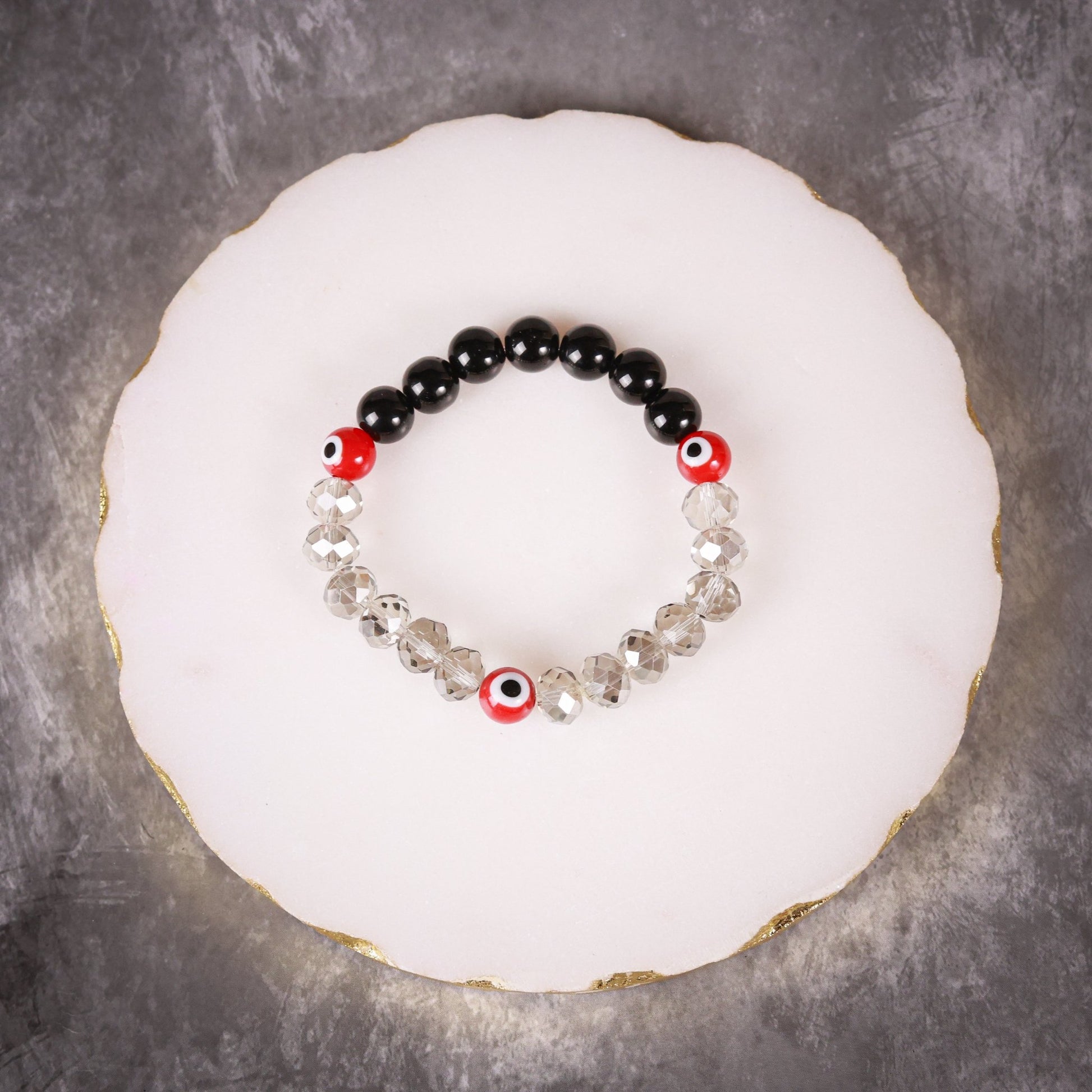 Grey Crystal & Black Bead With Red Evil Eye Men's Energy Bracelet - Atman Urja