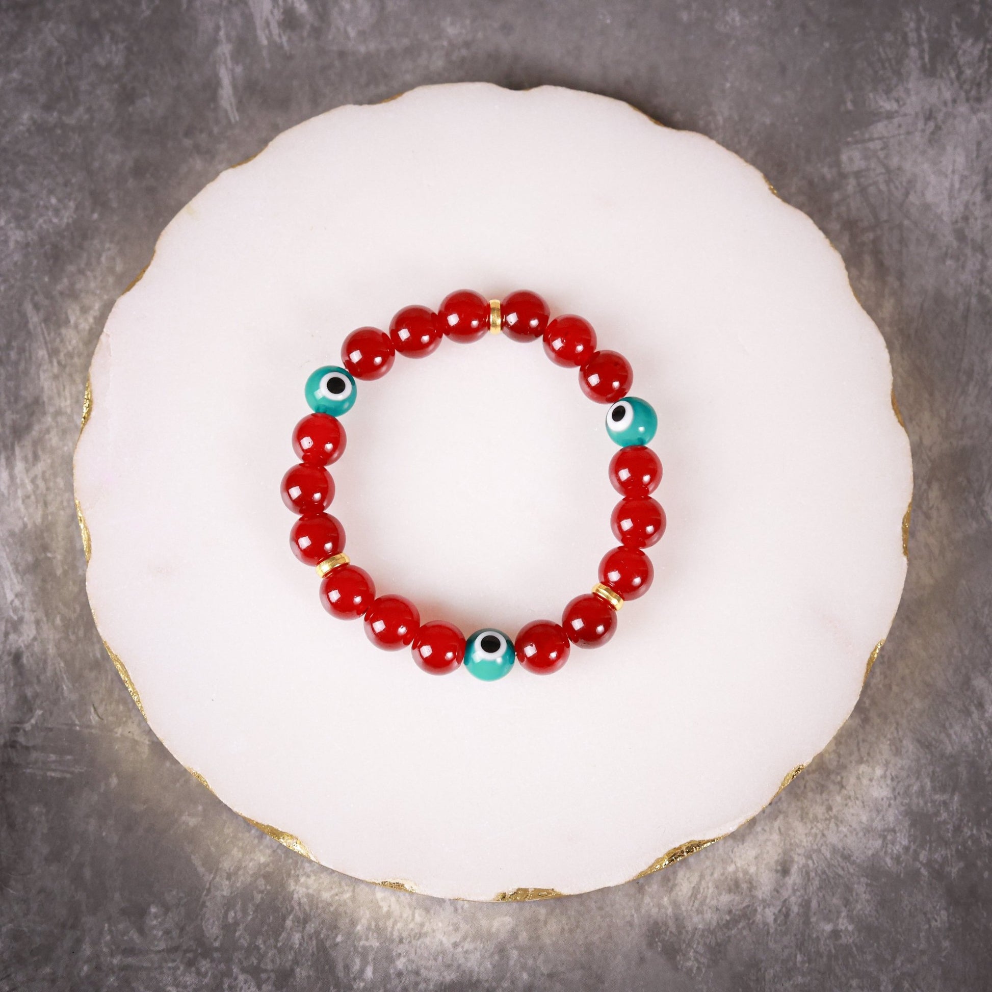 Maroon Bead & Teal Evil Eye Men's Energy Bracelet - Atman Urja