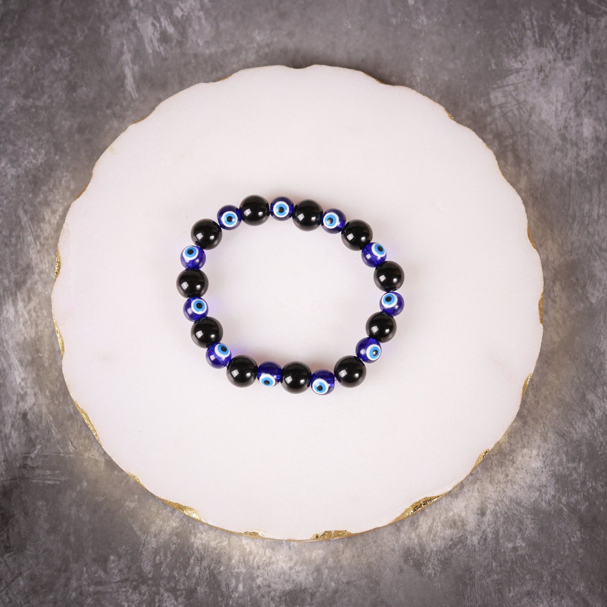 Black Bead & Navy Blue Multi Evil Eye Men's Energy Bracelet - Atman Urja