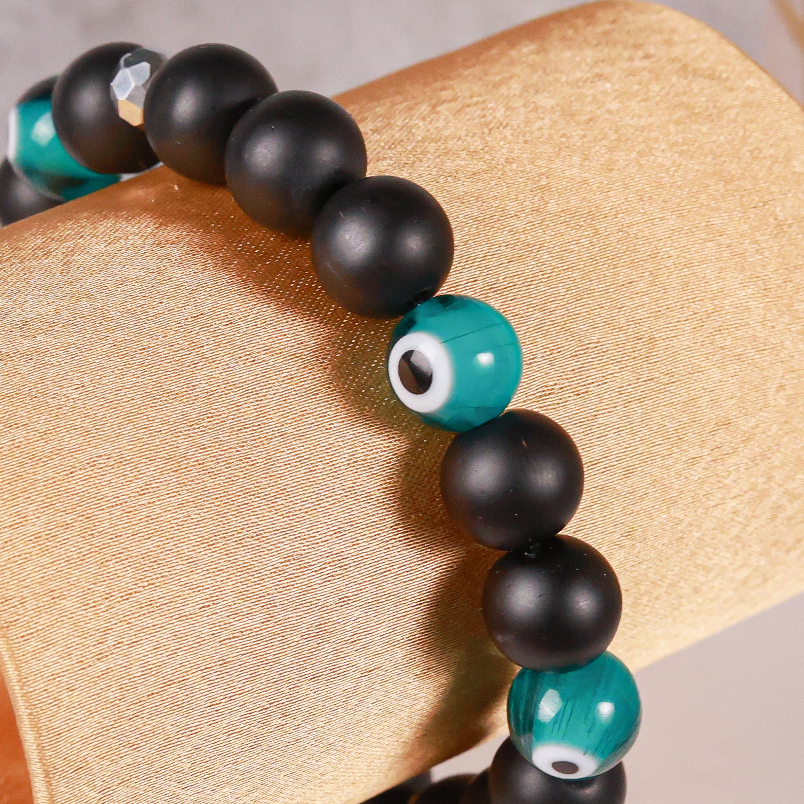 Black Matte Bead & Teal Evil Eye Men's Energy Bracelet - Atman Urja