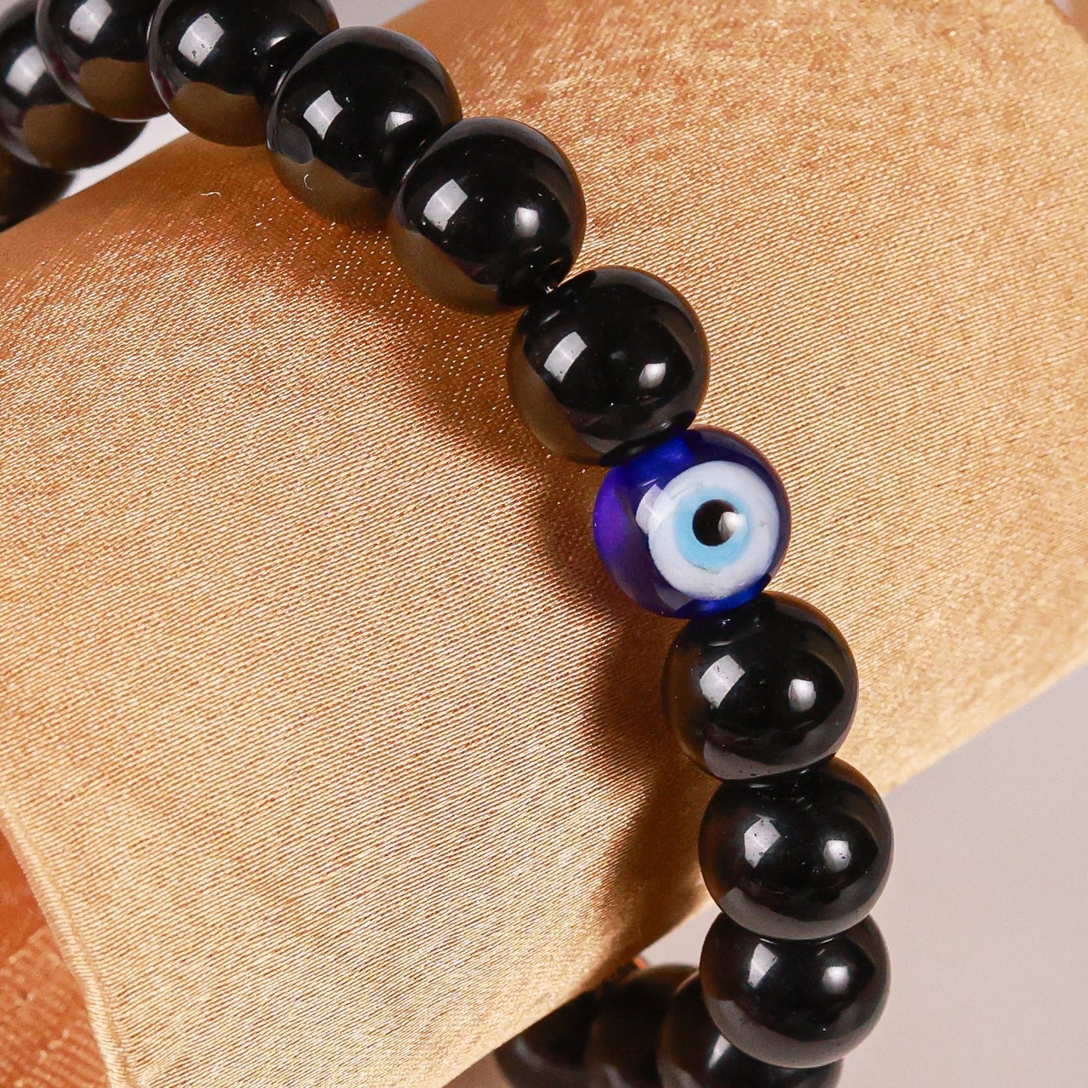 Black Bead & Navy - Blue Evil Eye Men's Energy Bracelet - Atman Urja