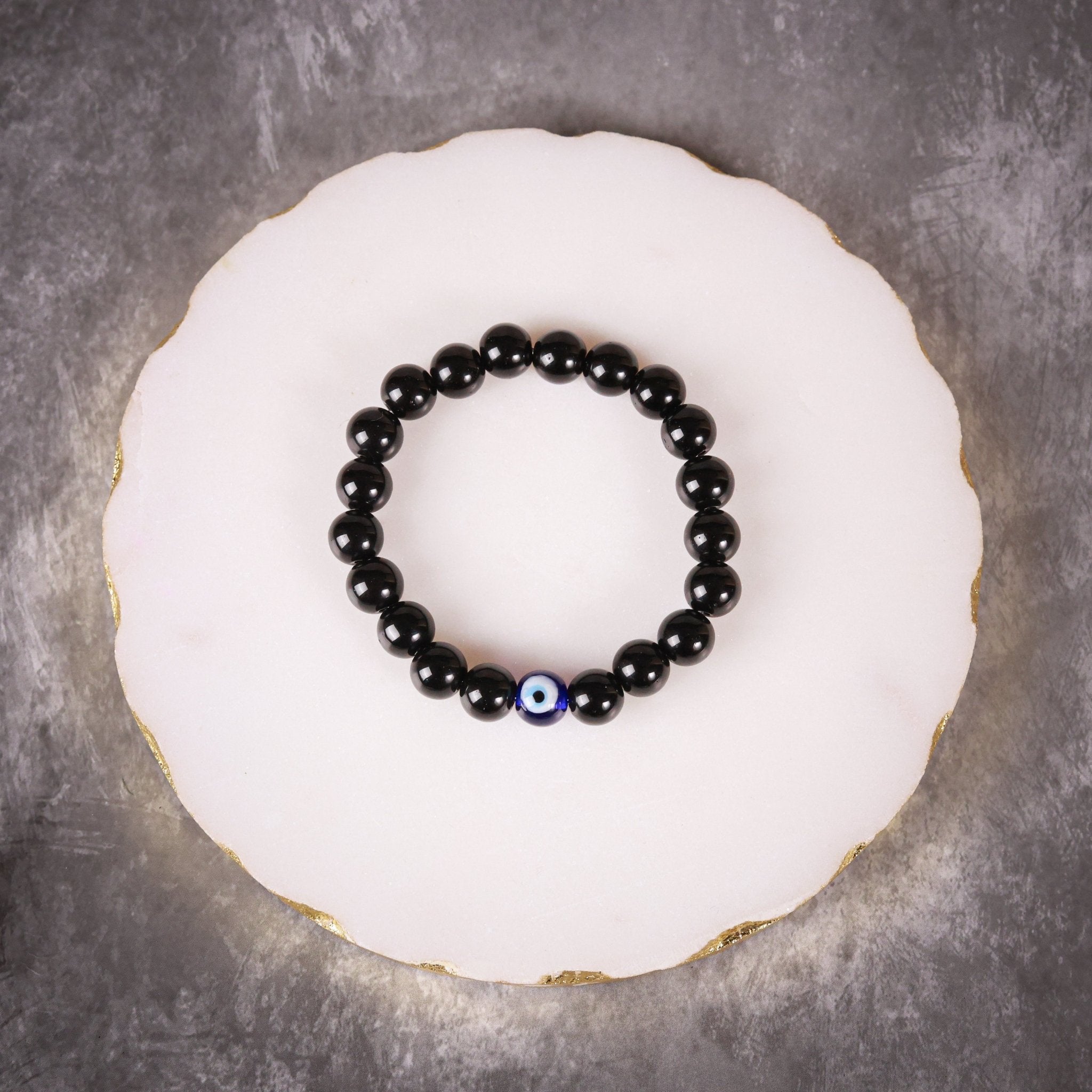 Black Bead & Navy - Blue Evil Eye Men's Energy Bracelet - Atman Urja