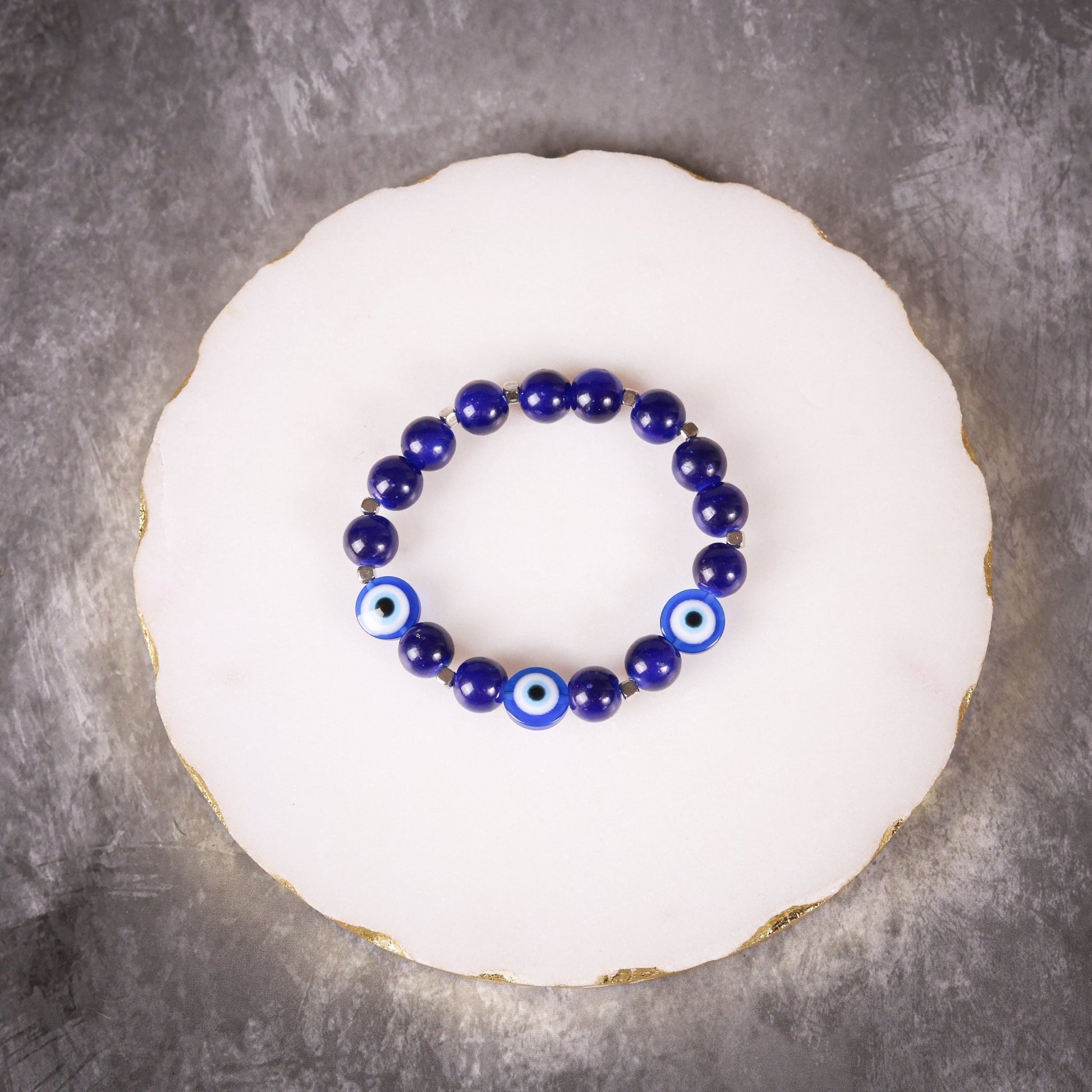 Navy - Blue Bead & Flat Evil Eye Men's Energy Bracelet - Atman Urja