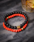 Durvasa - Stress Relief. Orange Crystal and Black Beads Energy Bracelet With Buddha Charm - Atman Urja