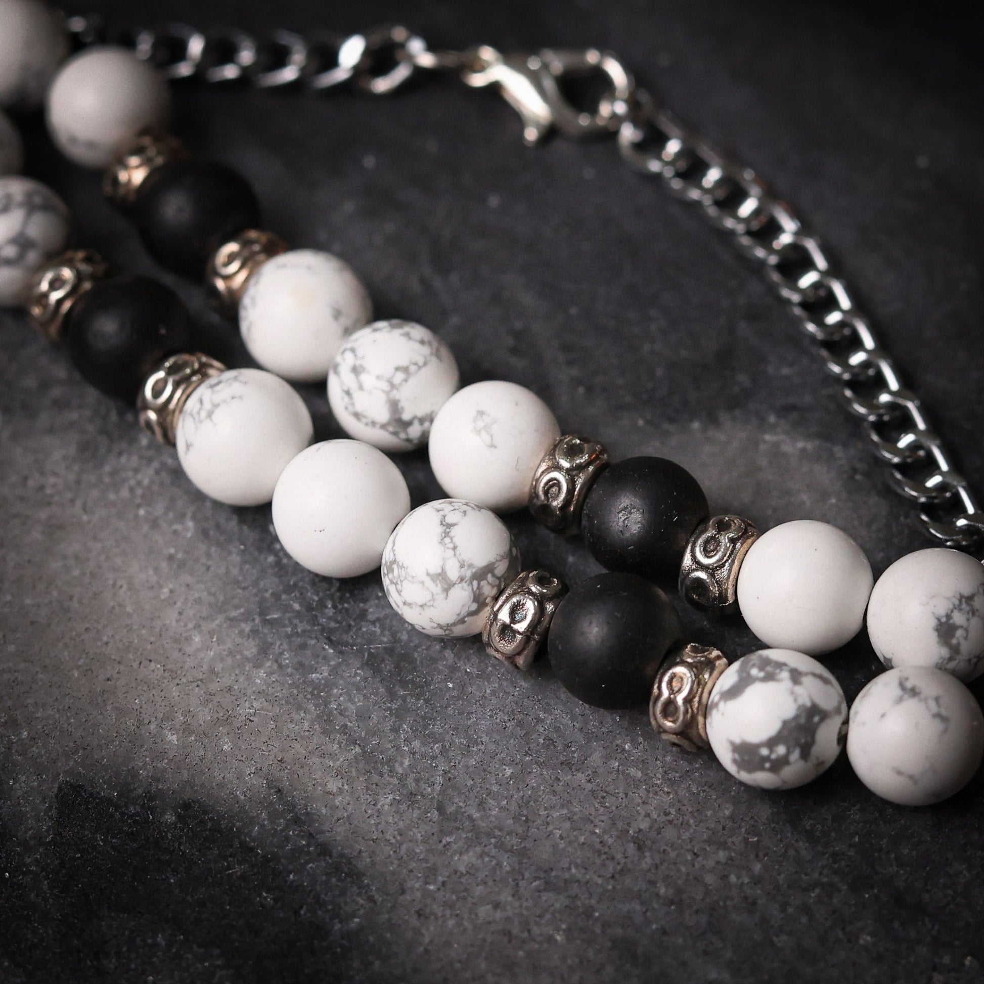 Dadichi - Stress Relief. White Howlite and Black Beads Energy Bracelet - Atman Urja