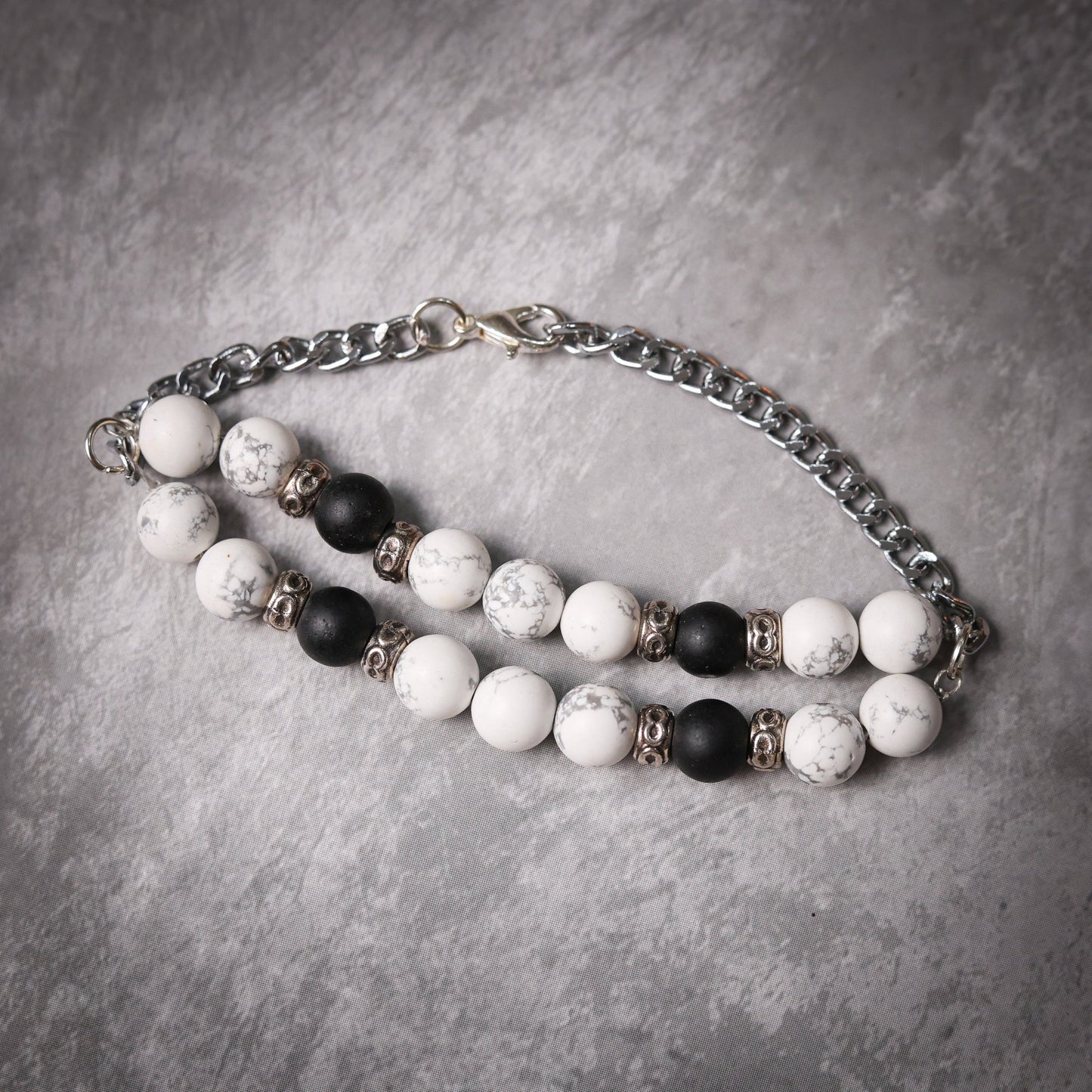 Dadichi - Stress Relief. White Howlite and Black Beads Energy Bracelet - Atman Urja